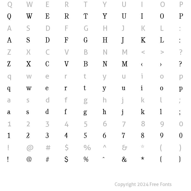 Character Map of Calgary-Serial-Light Regular