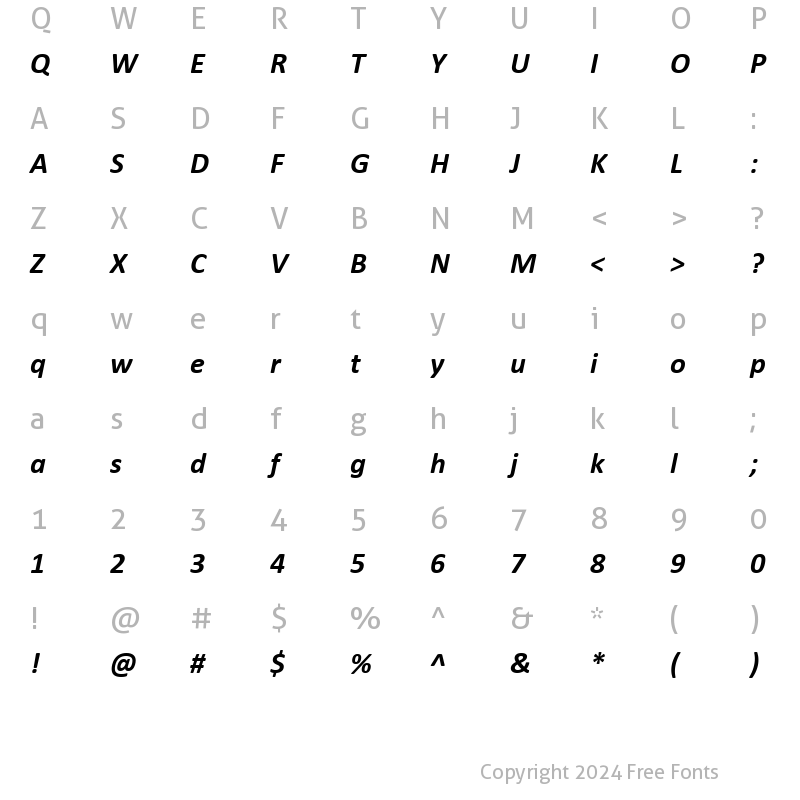 Character Map of Calibri Bold Italic