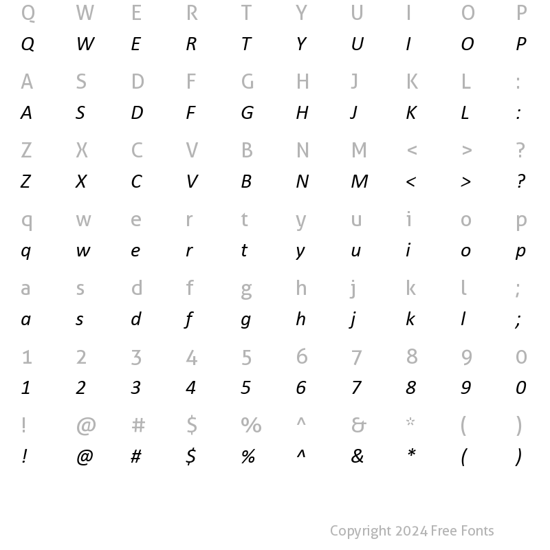 Character Map of Calibri Italic