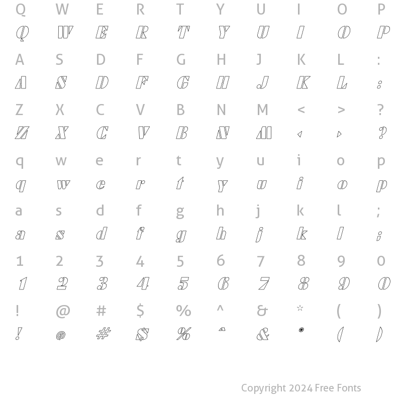 Character Map of Calico Ho Italic