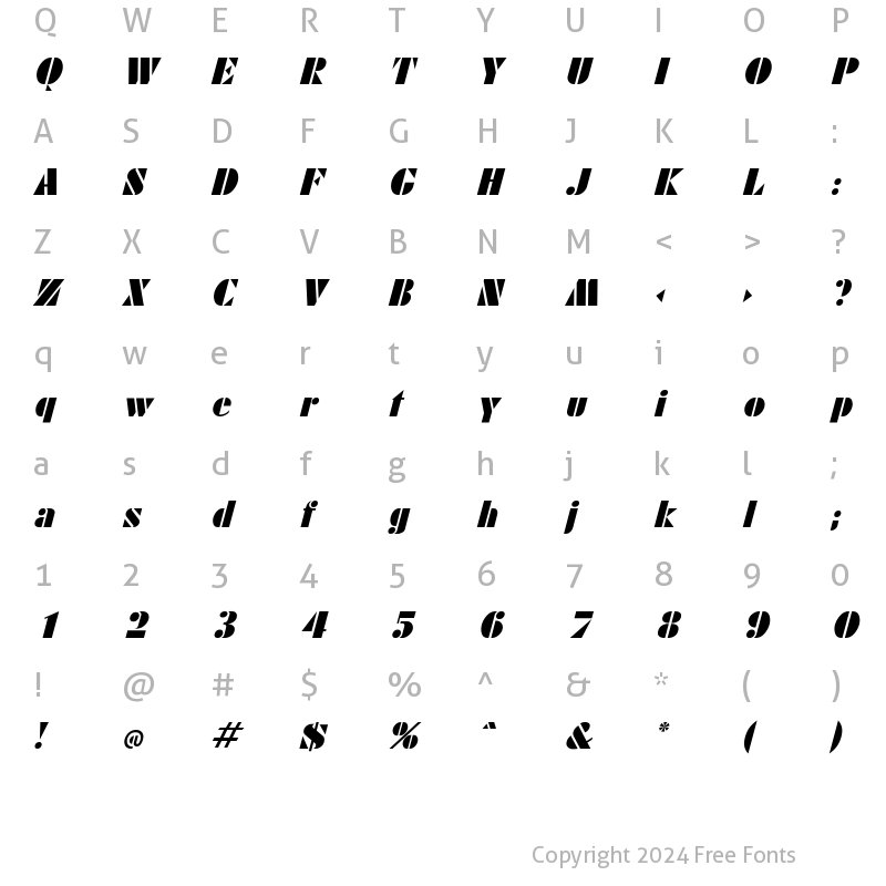 Character Map of Calico Italic