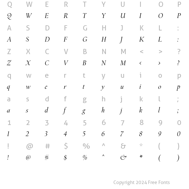 Character Map of CalifornianMiddle Italic