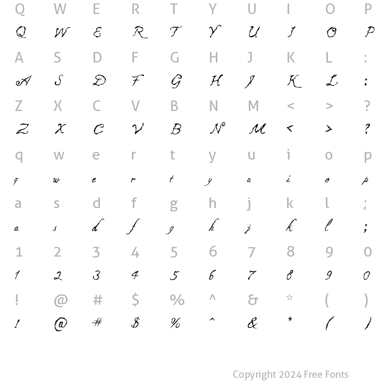 Character Map of Caligraf 1435 Italic