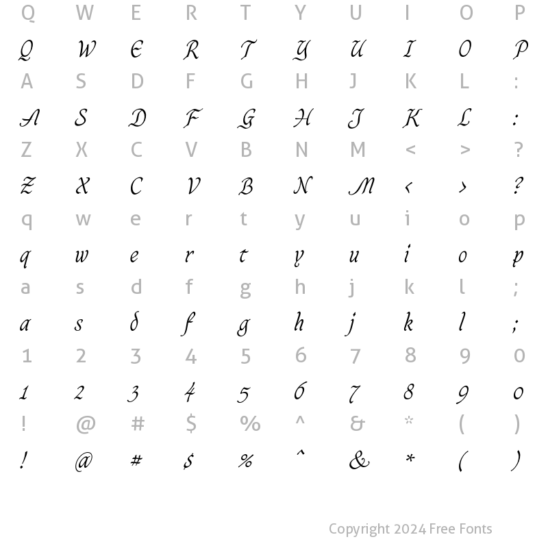 Character Map of Caligraf Light Regular