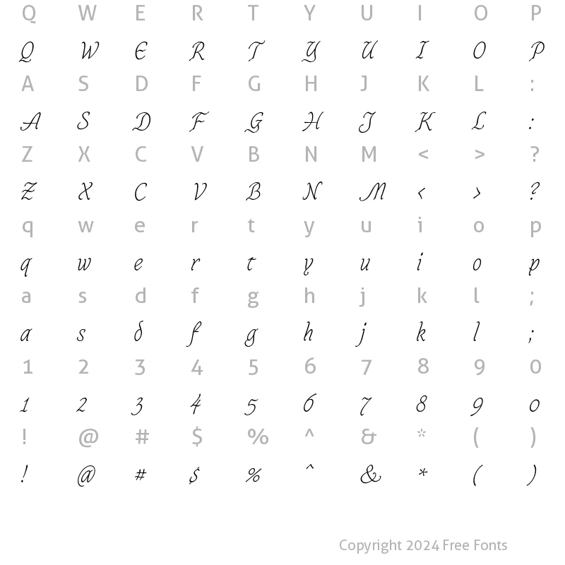 Character Map of Caligraf Thin Regular