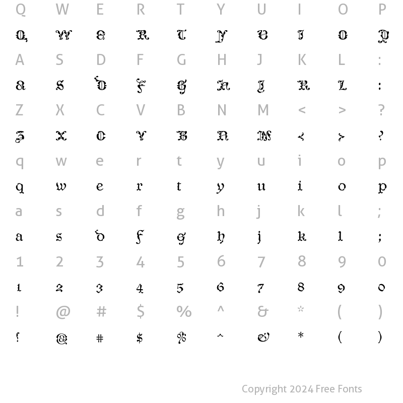 Character Map of CaligrafiaDeBula Regio Regular