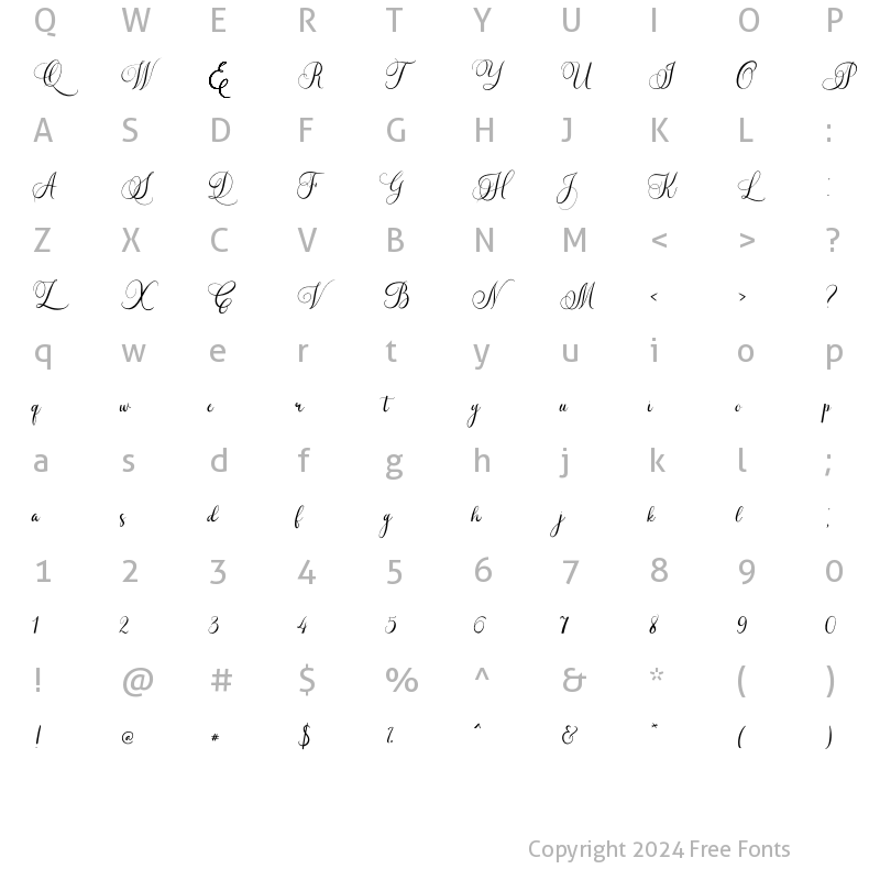 Character Map of Caliner Script Regular