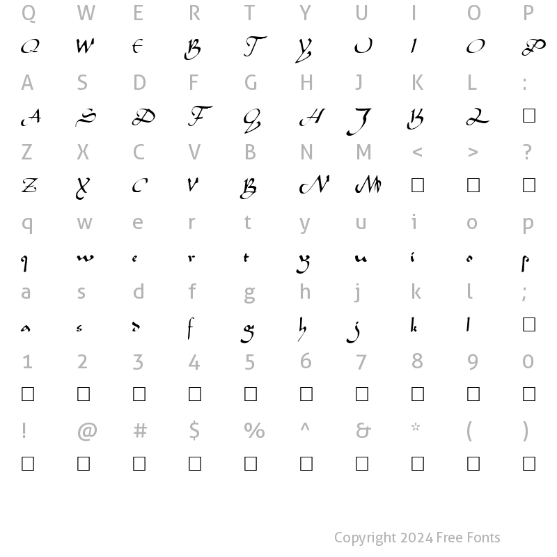 Character Map of Caliph Regular