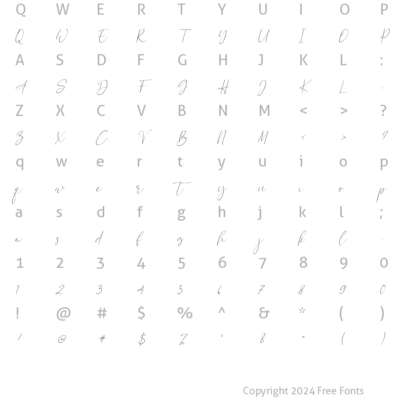 Character Map of Calistin Italic