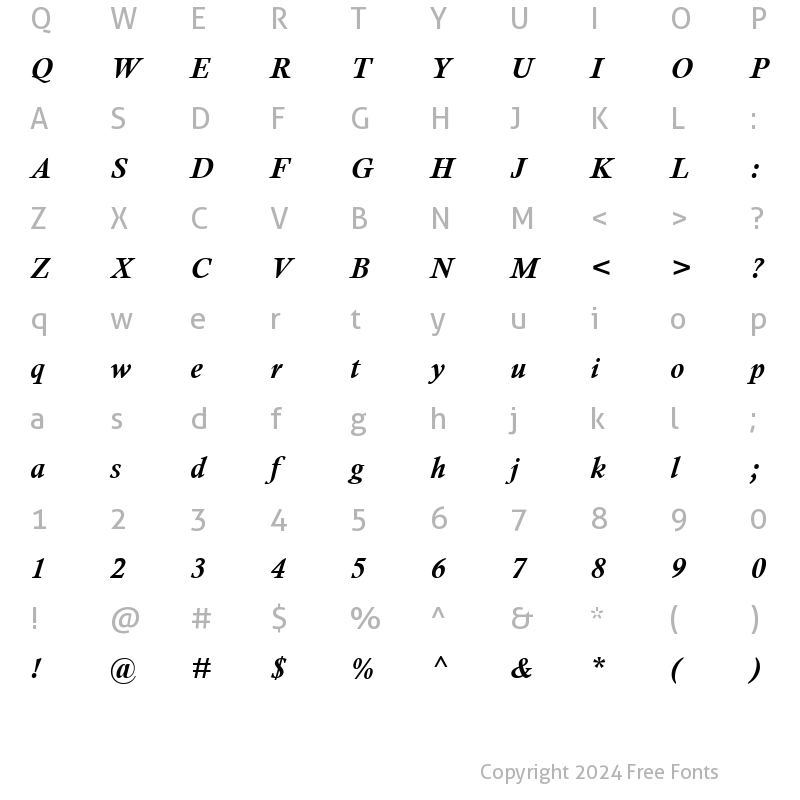 Character Map of Calisto MT Bold Italic