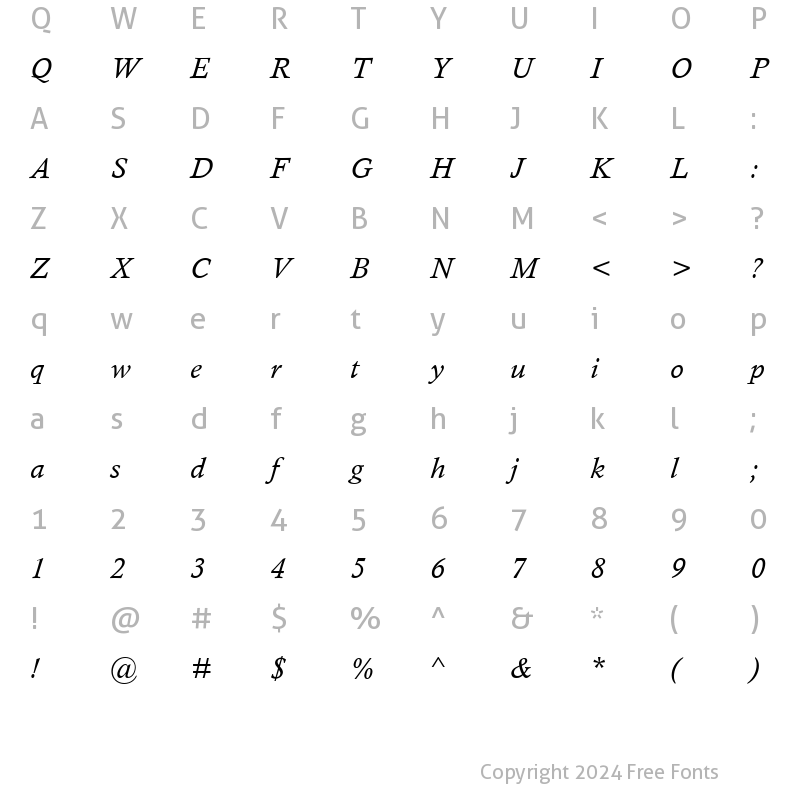 Character Map of Calisto MT Italic