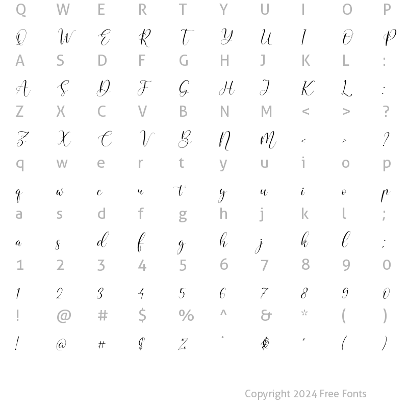 Character Map of Calistta Mentali Italic