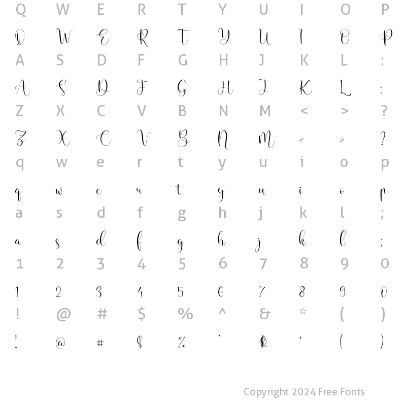 Character Map of Calistta Mentali Regular