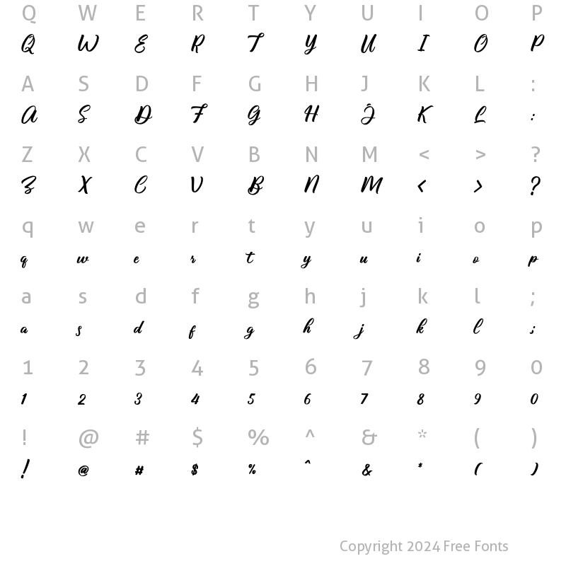 Character Map of Caliyan Regular