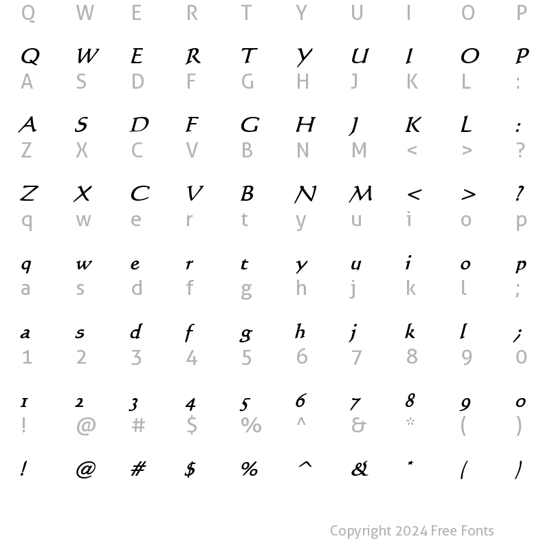 Character Map of Calli 109 BoldItalic