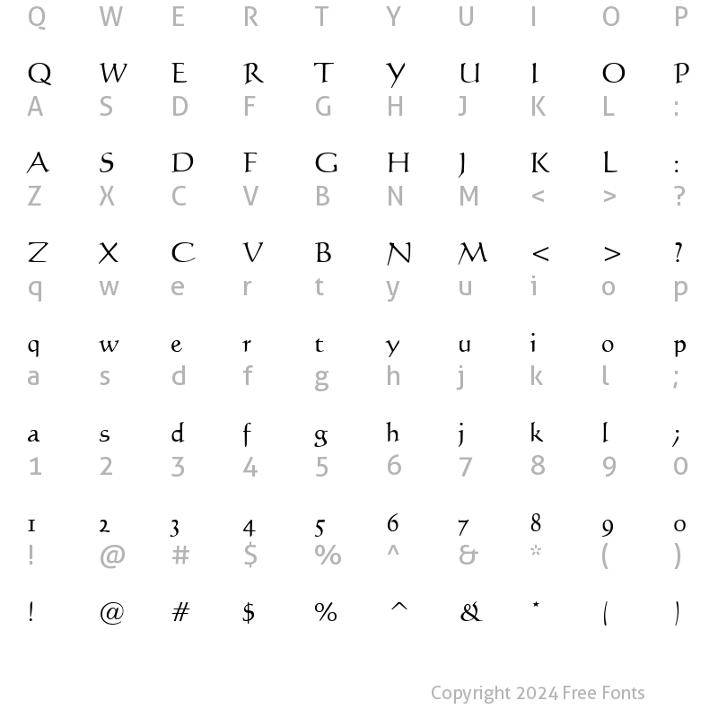 Character Map of Calli 109 Normal