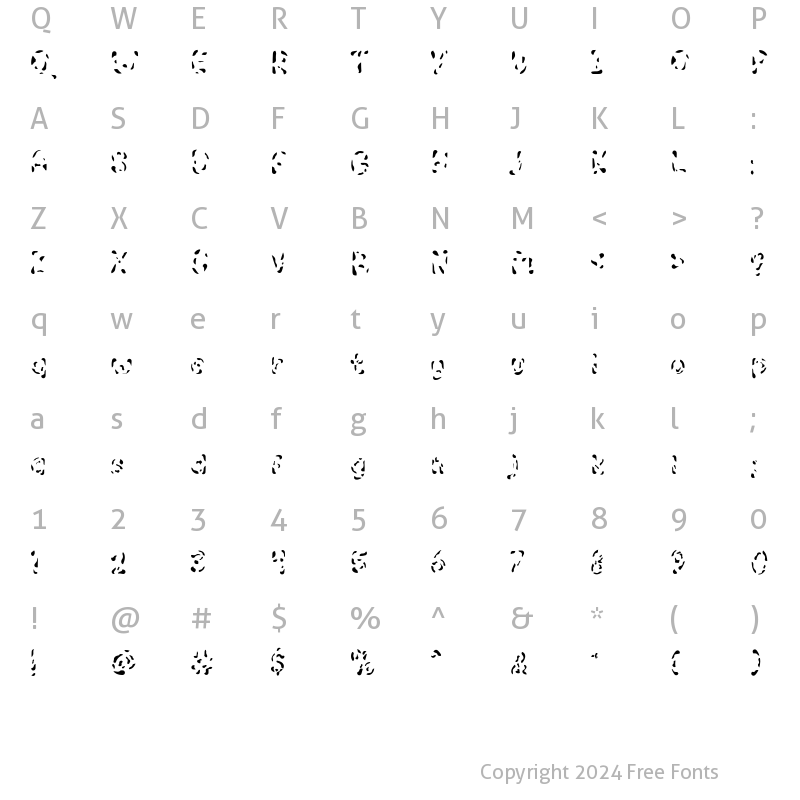 Character Map of Calli Cat Display 1