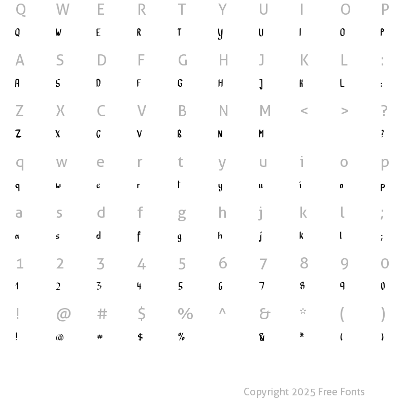 Character Map of CalliBrush Regular