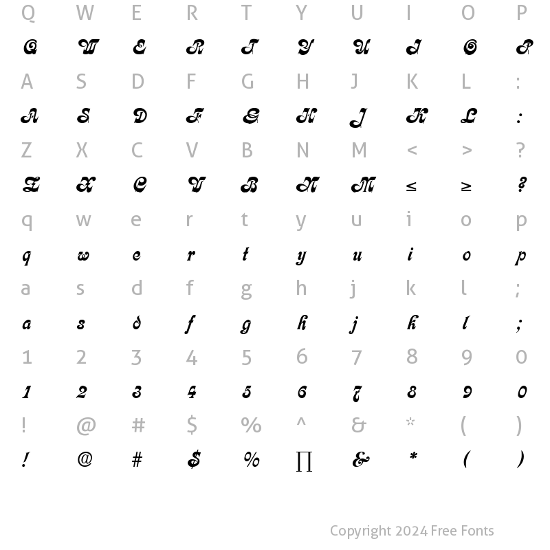 Character Map of Calligraphia DB Medium