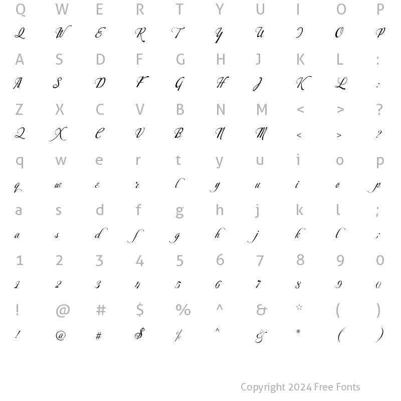 Character Map of Calligraphy script Regular