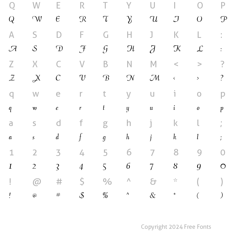 Character Map of CalligraphyFLF Regular