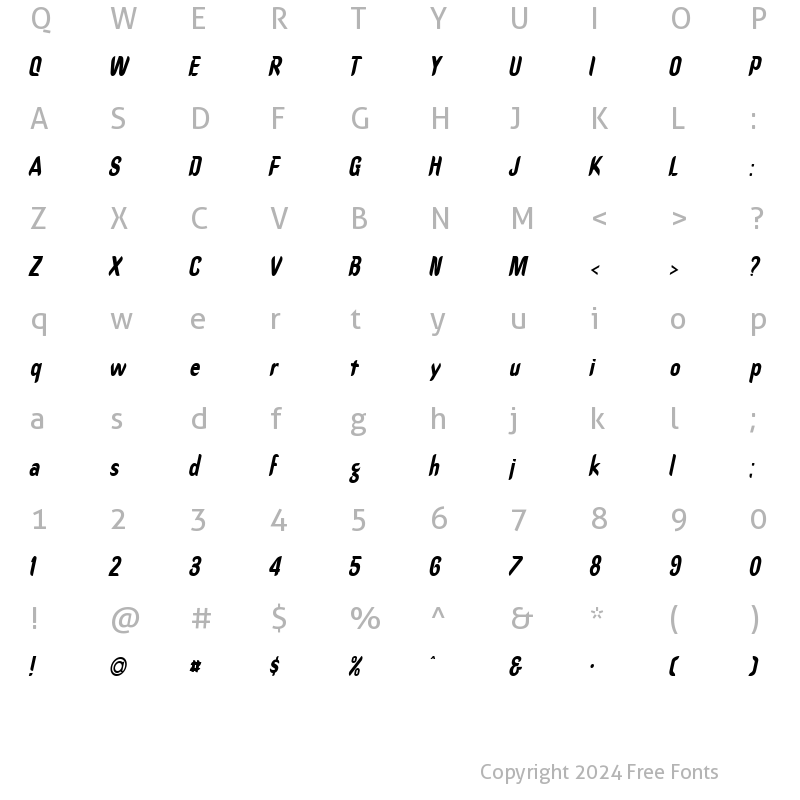 Character Map of Callimarker-Condensed Italic