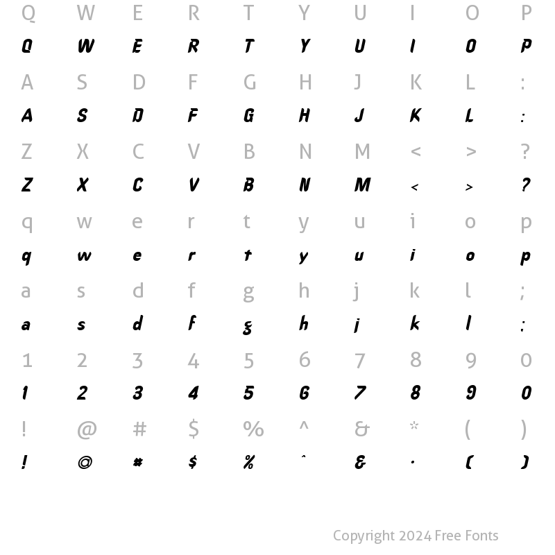 Character Map of Callimarker Italic