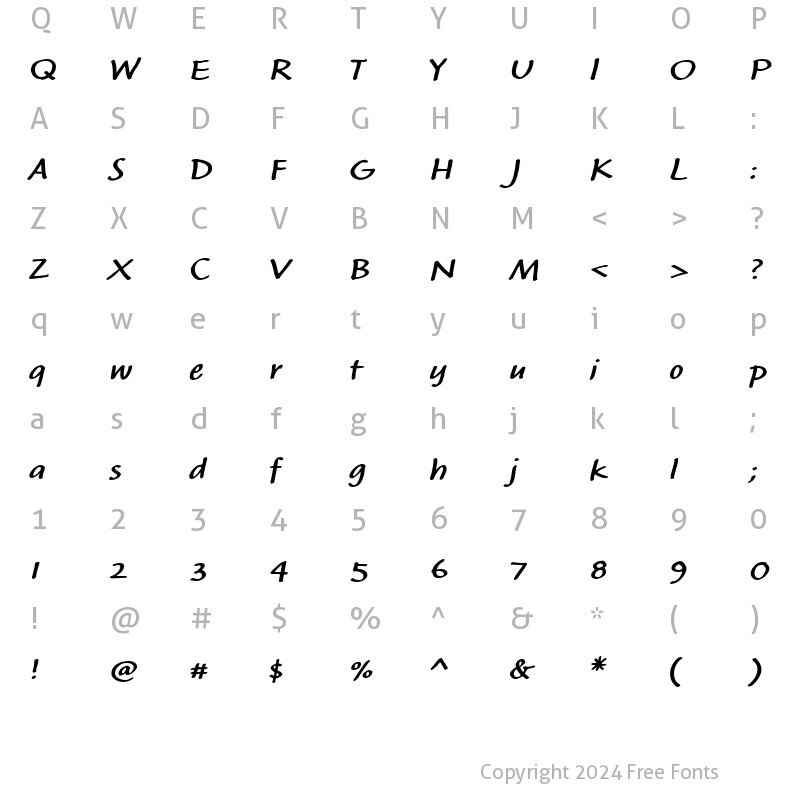 Character Map of Calliope MVB Regular