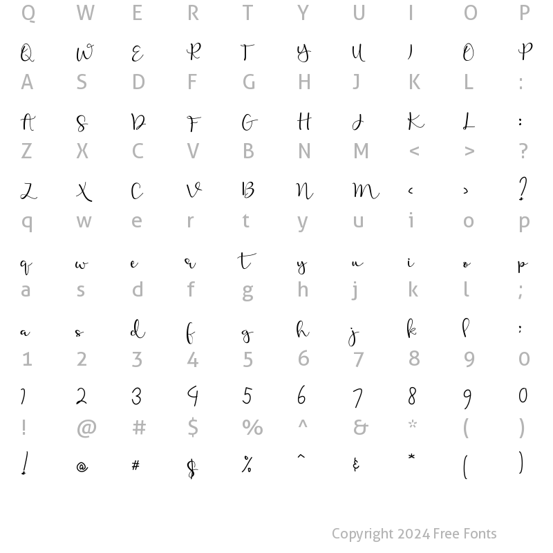 Character Map of Calliope Script Calliope Script