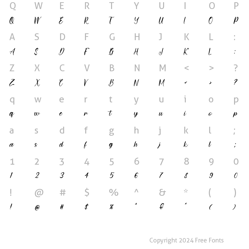 Character Map of callistin Regular