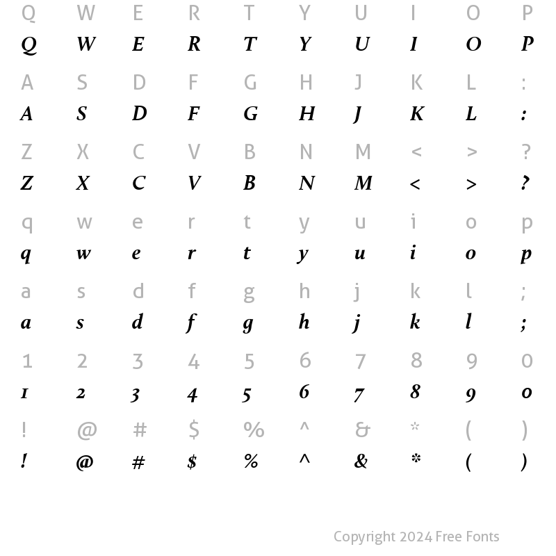 Character Map of Calluna Regular 8