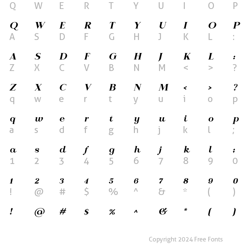 Character Map of Calmius Bold Italic