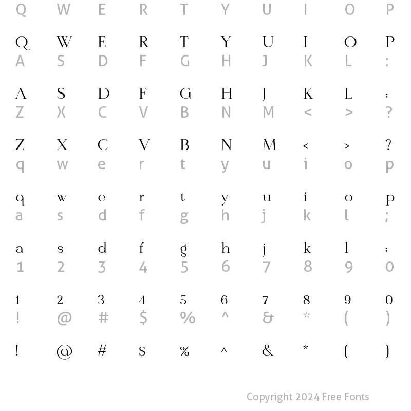 Character Map of Calmius Extra Light