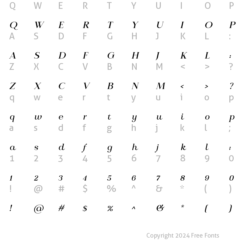 Character Map of Calmius Italic