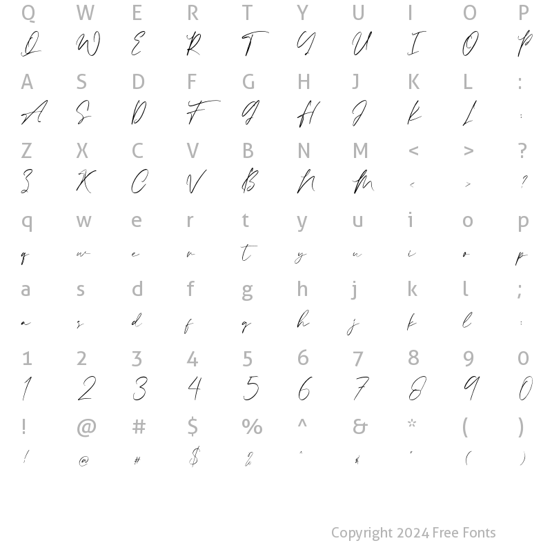 Character Map of Calvin Fallen Regular