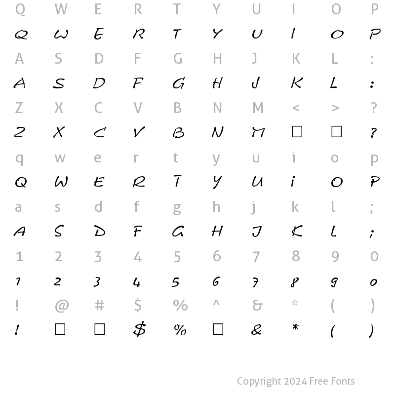 Character Map of CalvinItal Regular