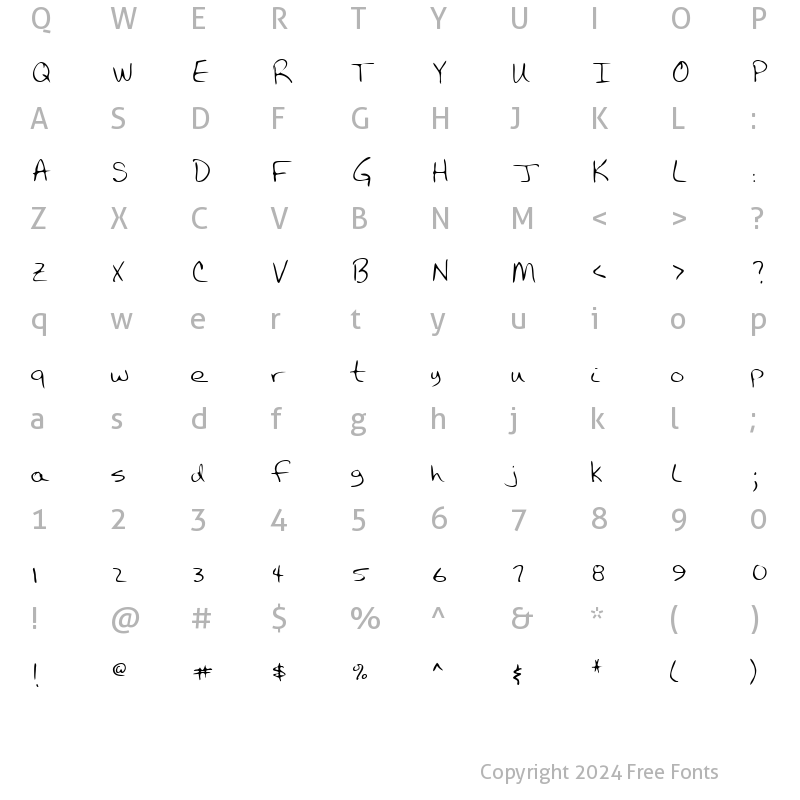 Character Map of CalvinsHand Regular