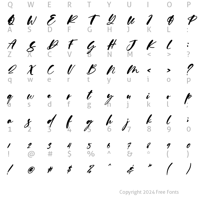 Character Map of Calysta Rose Italic