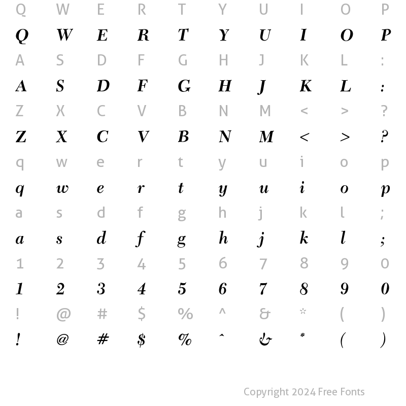 Character Map of Camelia Bold Italic