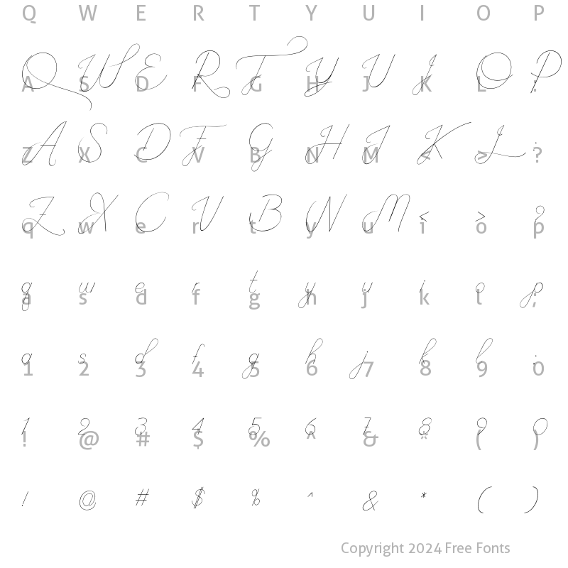 Character Map of Camelia script Regular