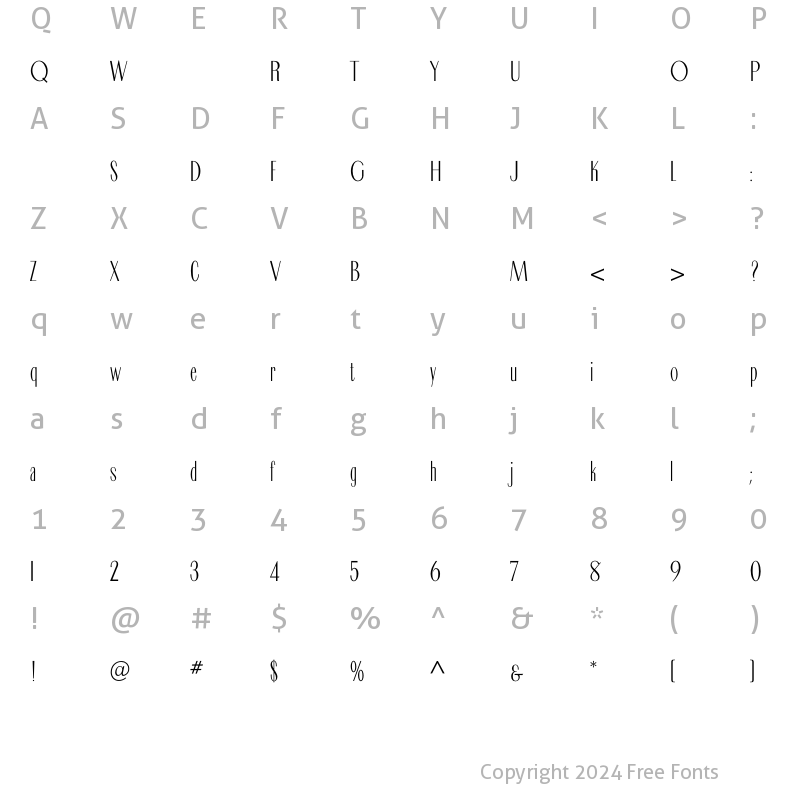 Character Map of CameoThinline Regular