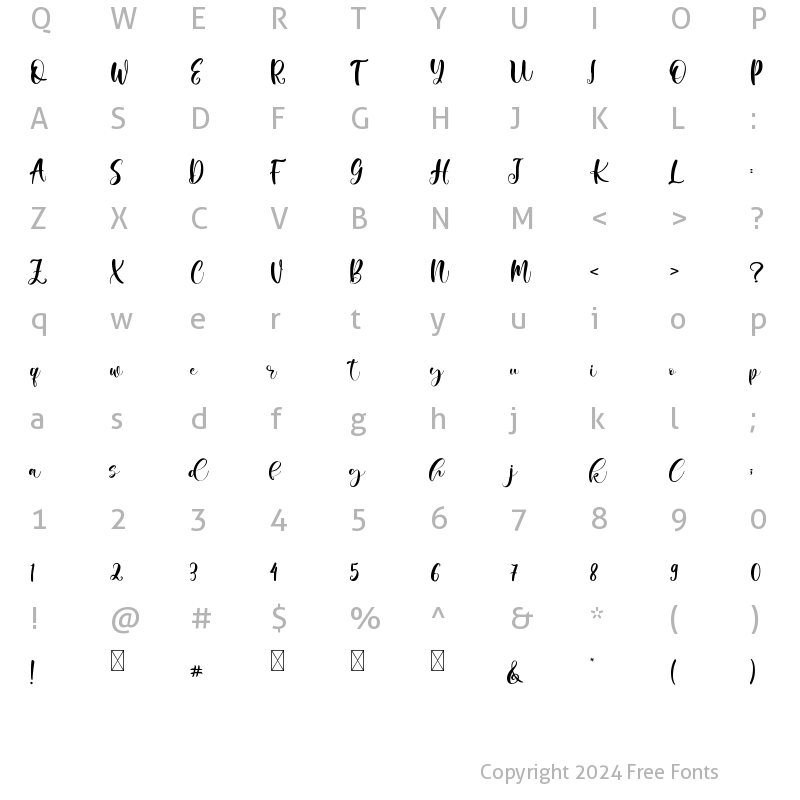 Character Map of Camila Audrey Regular