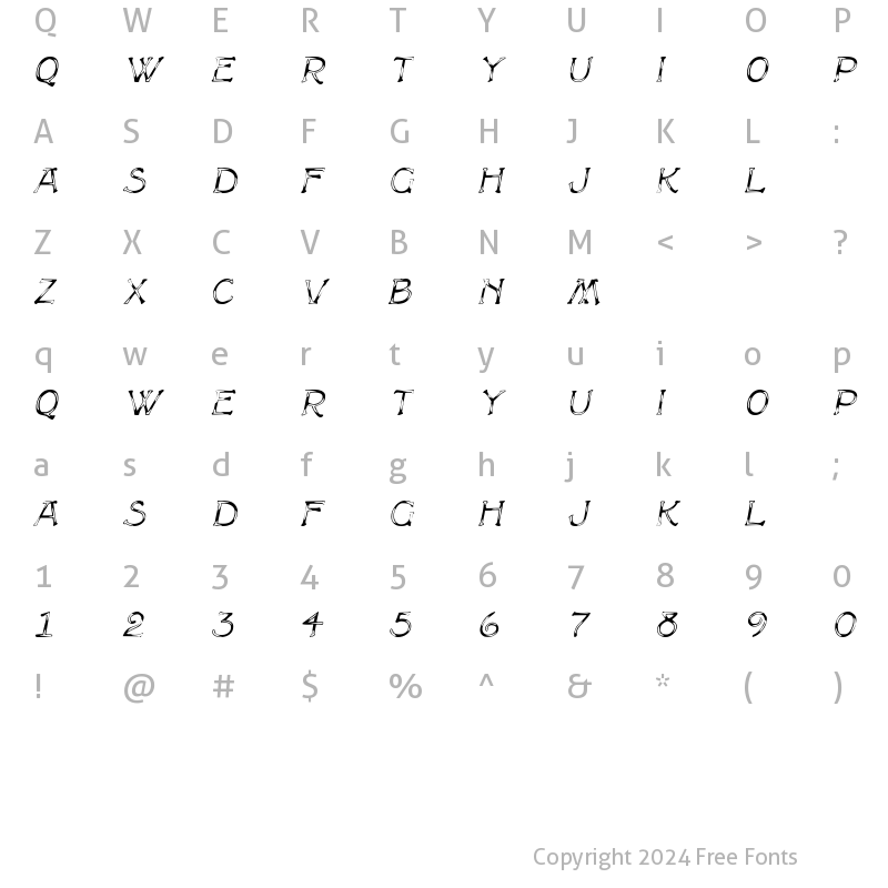 Character Map of CammyCapsDisplay Italic