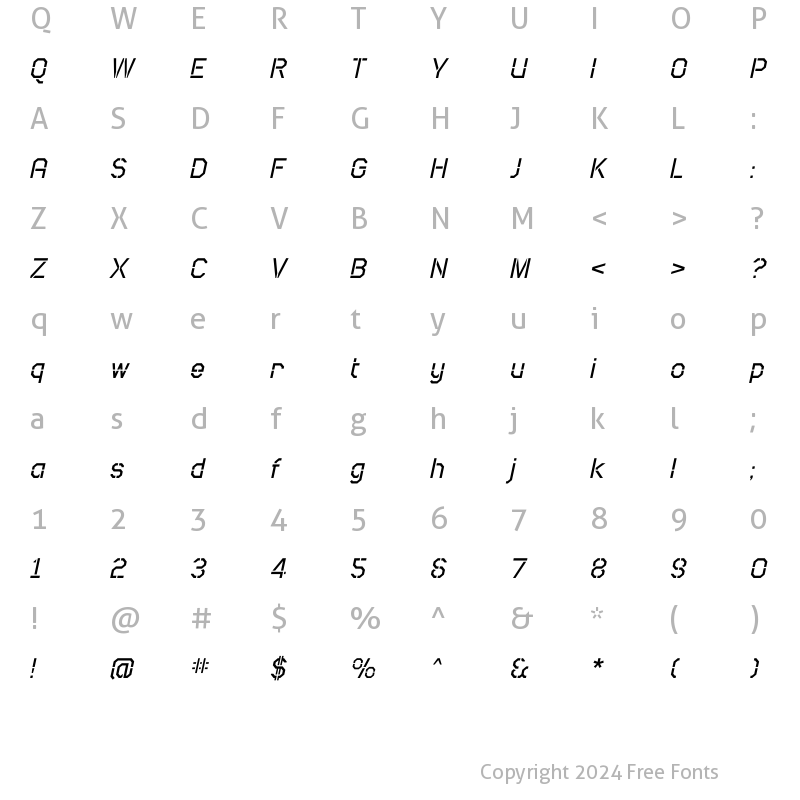 Character Map of Camo SansRegular Oblique Regular