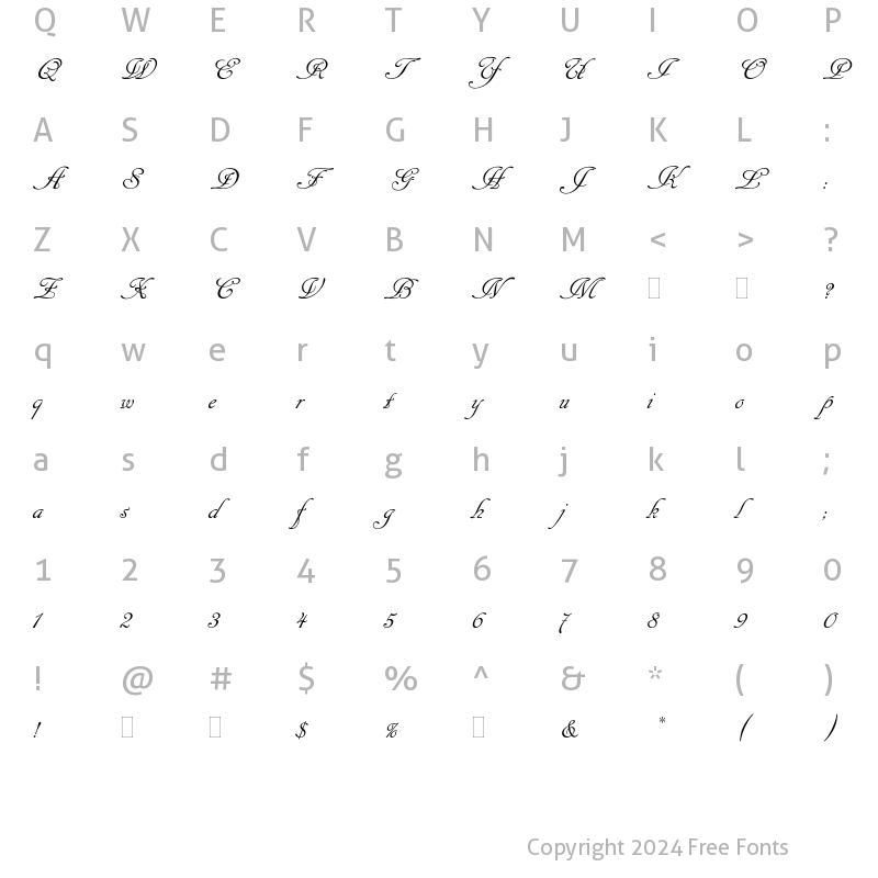 Character Map of Cancellaresca Script Plain Regular