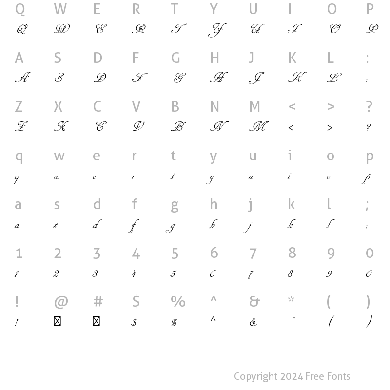 Character Map of Cancellaresca Script Std Regular