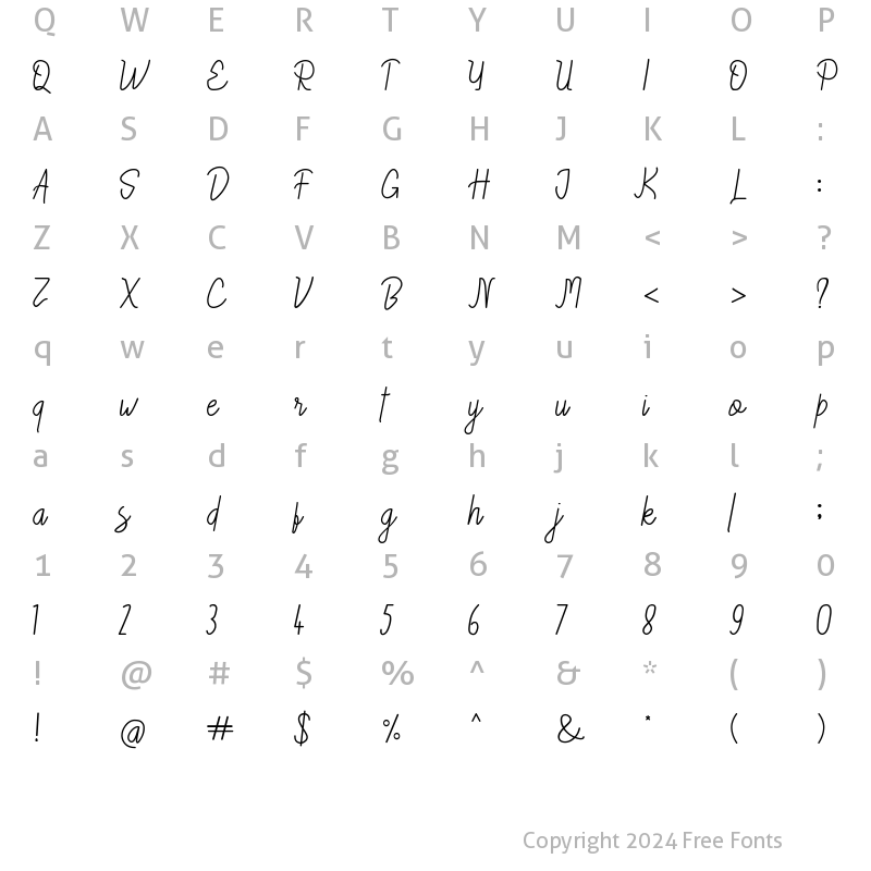 Character Map of Candela Script Regular