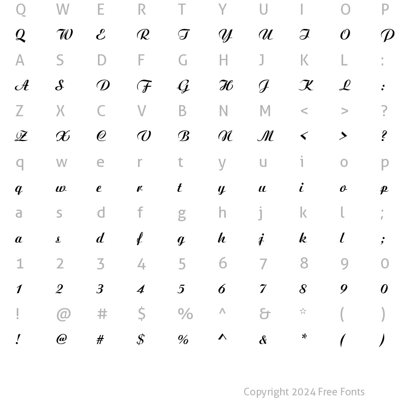 Character Map of Candia Script Ssk Bold