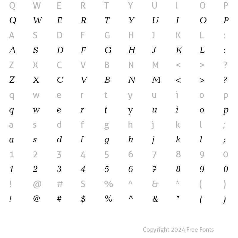 Character Map of Candida LT Italic