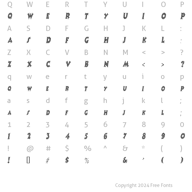 Character Map of CandyStripeCondensed Oblique